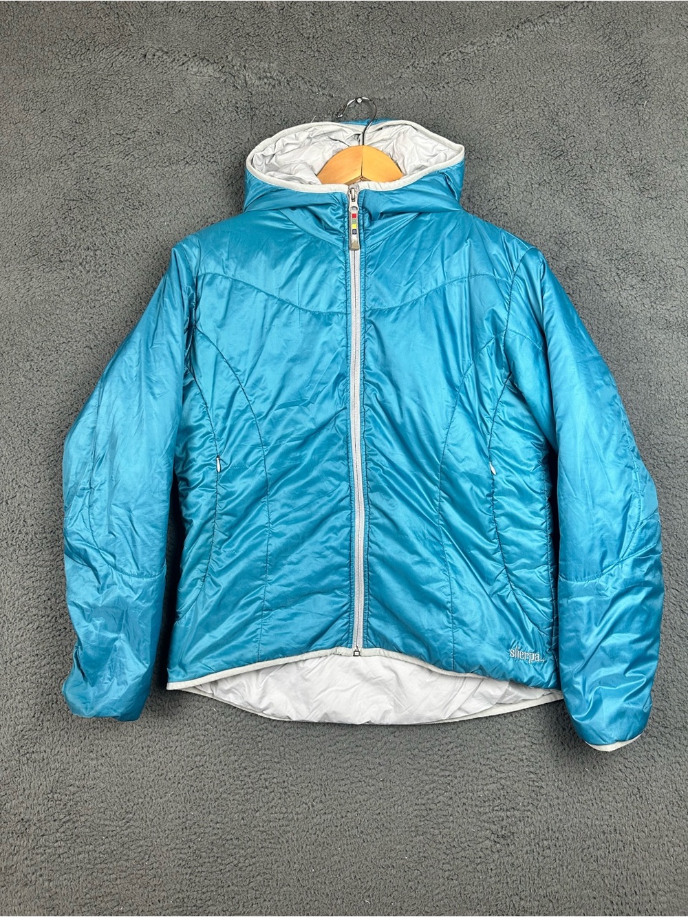 Sherpa Adventure Gear Blue Primaloft Hooded Puffer Jacket Womens Small Ripstop